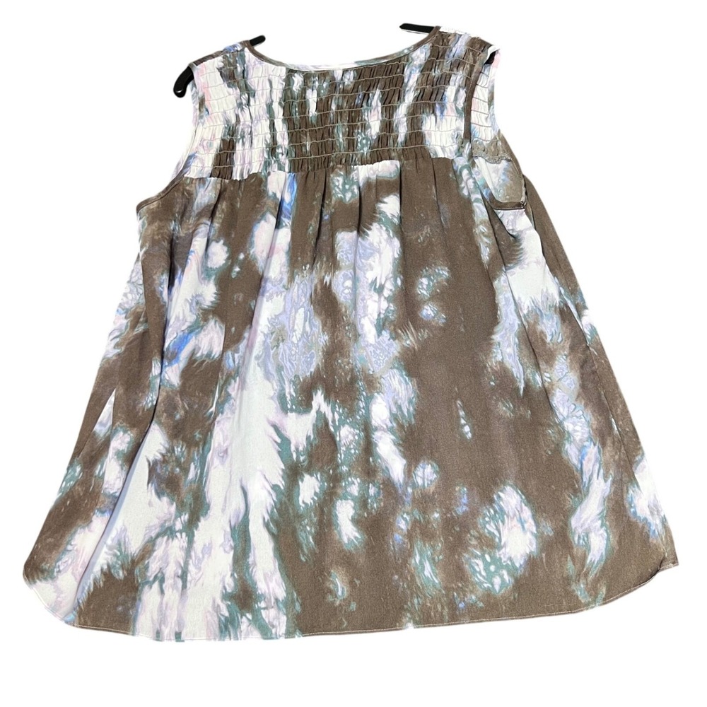 Simply Vera Vera Wang Womens Size Large Tie Neck Top Smocked Sleeveless Tie Dye - Picture 3 of 16